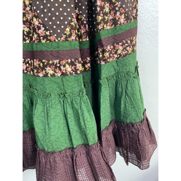 Artka Womens Green Brown Peasant Tiered Ruffle Skirt size Medium Lagenlook Artsy - Picture 12 of 14